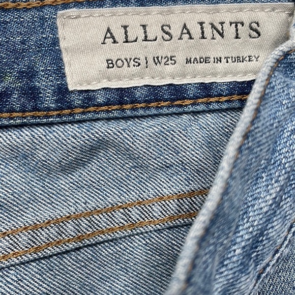 ALL SAINTS DENIM Boys Frayed Ty Jean in Mid Indigo size 25 Button Fly - Picture 6 of 14